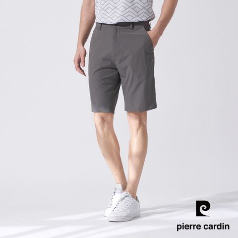 【pierre cardin 皮爾卡登】男款 平口內腰頭鬆緊素色彈性休閒短褲-中灰色 (5247961-95)