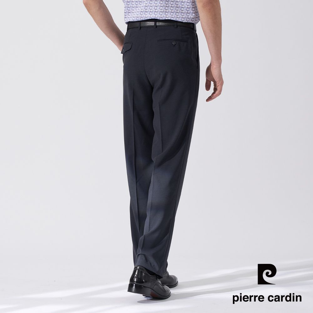 Pierre Cardin 皮爾卡登 男款 微彈性暗紋鬆緊腰頭打摺西裝褲-深灰色 (5247813-97)