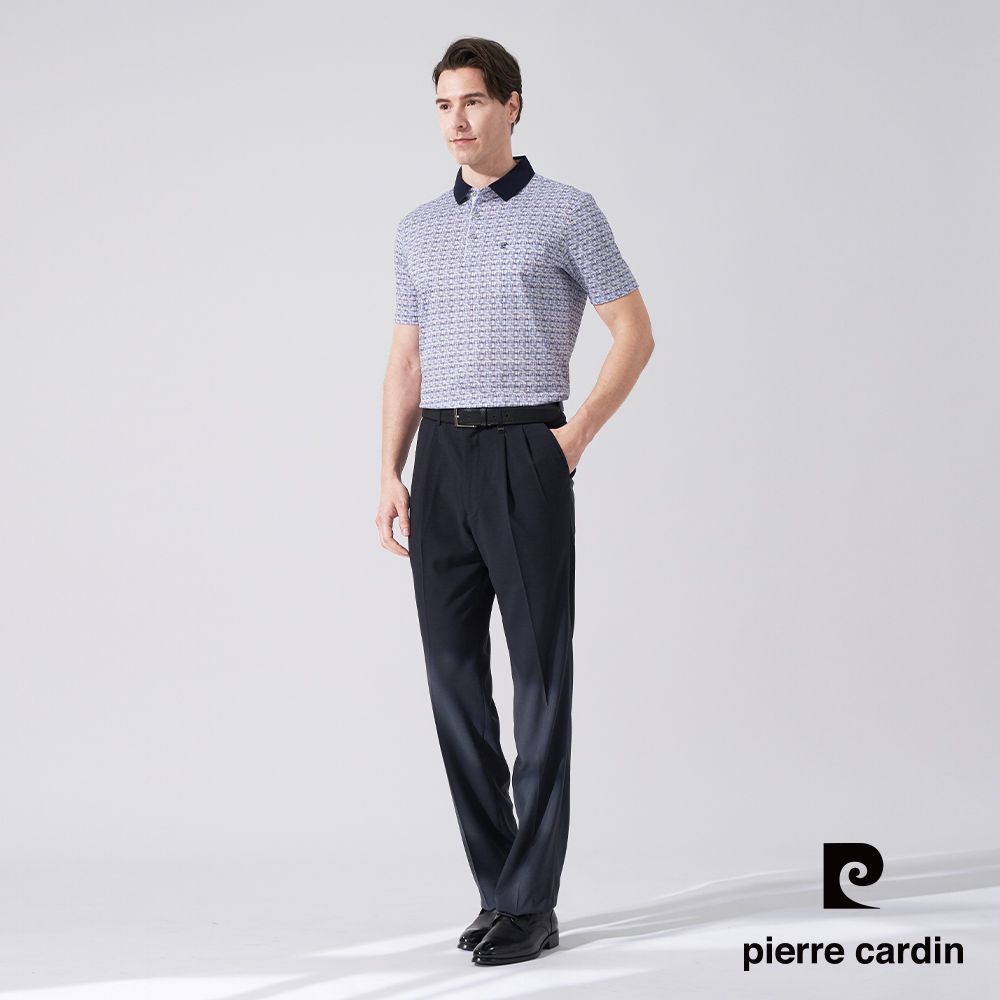 Pierre Cardin 皮爾卡登 男款 微彈性暗紋鬆緊腰頭打摺西裝褲-深灰色 (5247813-97)