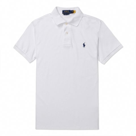 Polo Ralph Lauren RL 熱銷刺繡小馬透氣排汗短袖POLO衫(CUSTOM SLIM FIT)-白色