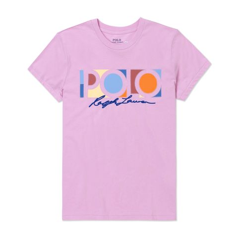 Polo Ralph Lauren RL 熱銷貼布文字圖案短袖T恤(女)-粉色
