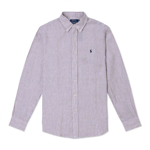 polo Ralph Lauren RL 熱銷刺繡小馬長袖襯衫(CLASSIC FIT)-卡其白直條紋色