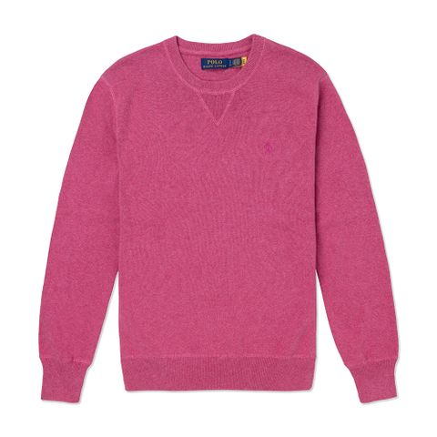 Polo Ralph Lauren RL 熱銷刺繡小馬純棉大學T恤-玫瑰紅色