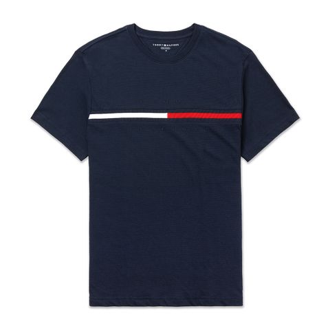 TOMMY 經典刺繡文字Logo圖案短袖T恤-深藍色