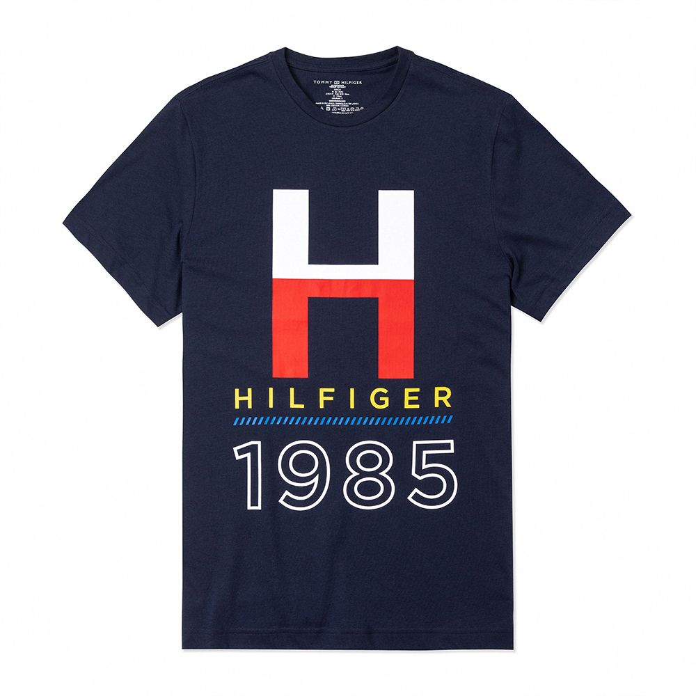 Tommy Hilfiger  熱銷印刷大H文字圖案短袖T恤-深藍色