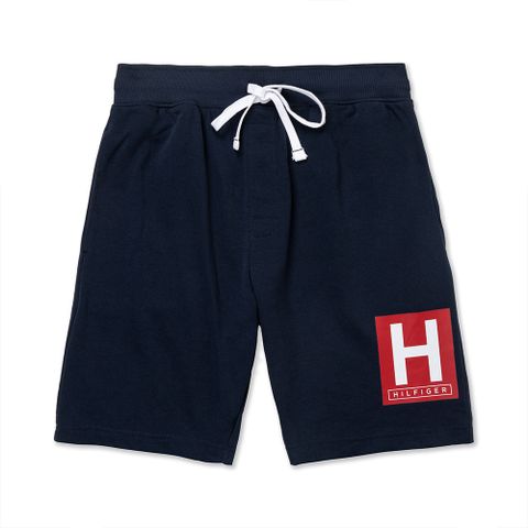 Tommy Hilfiger 熱銷印刷大H文字棉短褲-深藍色