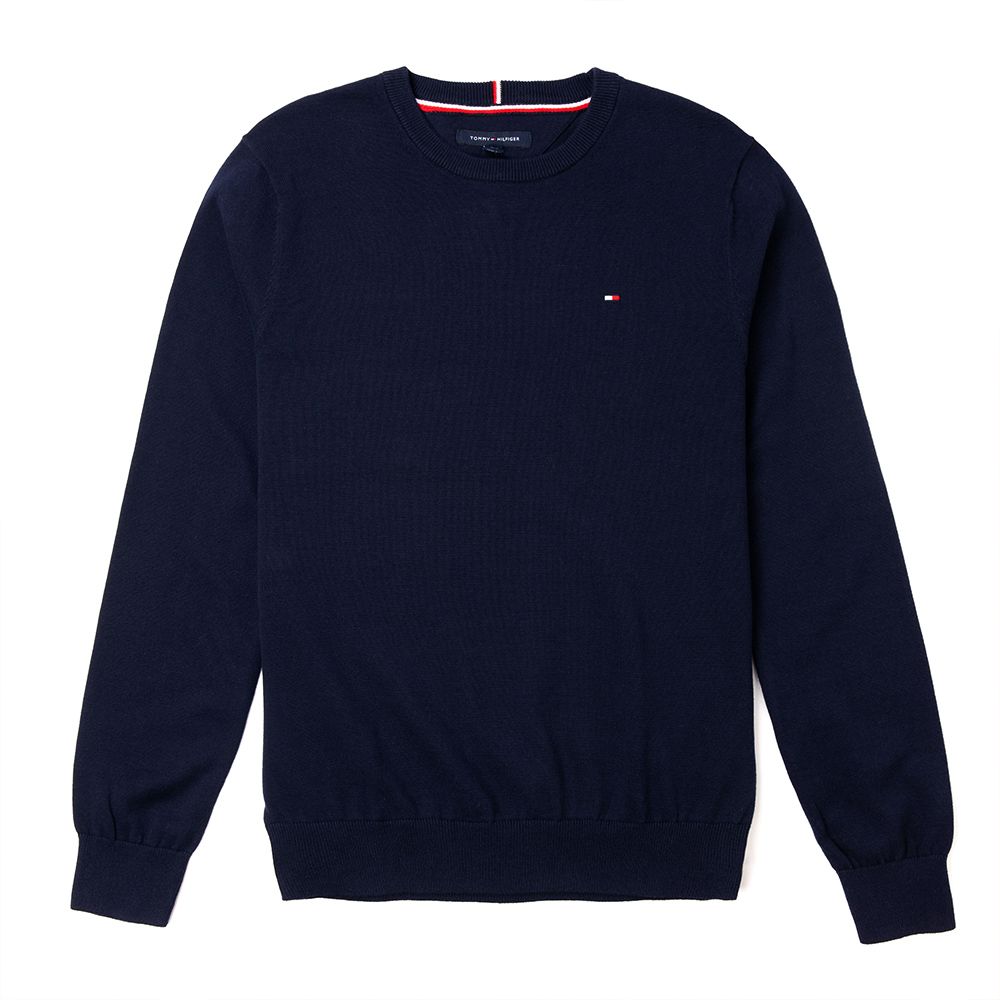 Tommy Hilfiger TOMMY 經典圓領Logo毛衣-深藍色