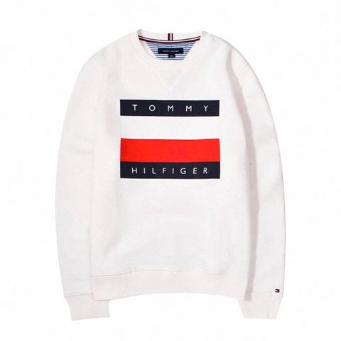 Tommy Hilfiger TOMMY 經典印刷LOGO鋪棉保暖大學T恤-白色