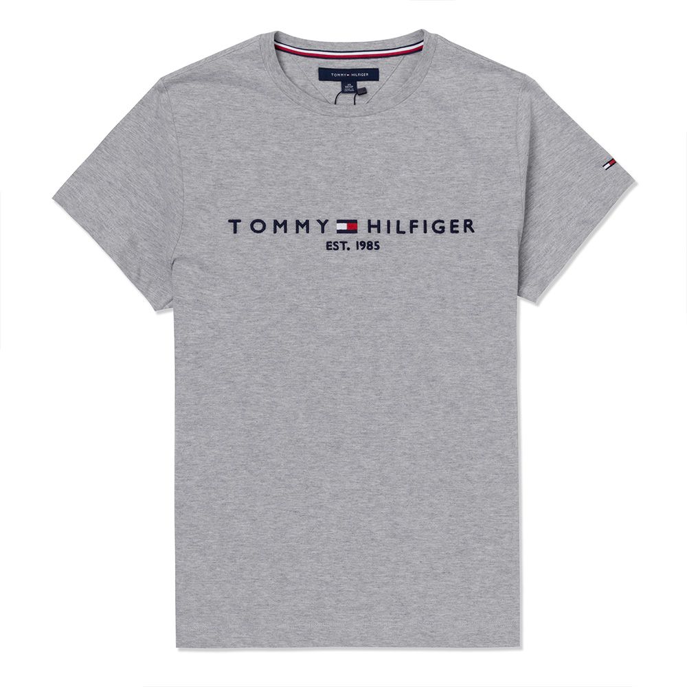 Tommy Hilfiger TOMMY 熱銷刺繡1985文字Logo圖案短袖T恤-灰色