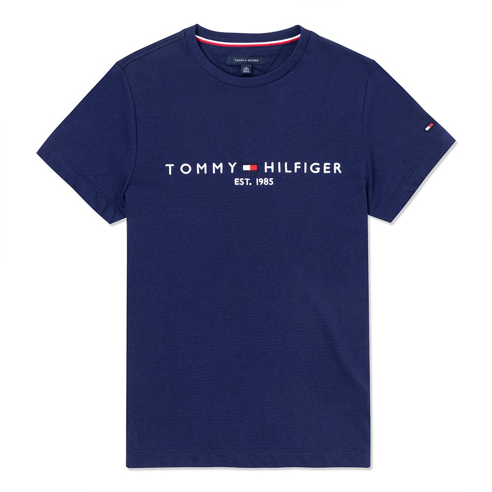 Tommy Hilfiger TOMMY 熱銷刺繡1985文字Logo圖案短袖T恤-深藍色