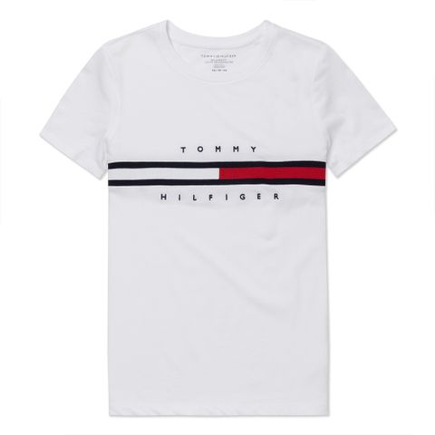 Tommy Hilfiger TOMMY 熱銷刺繡文字Logo圖案短袖T恤(女)-白色