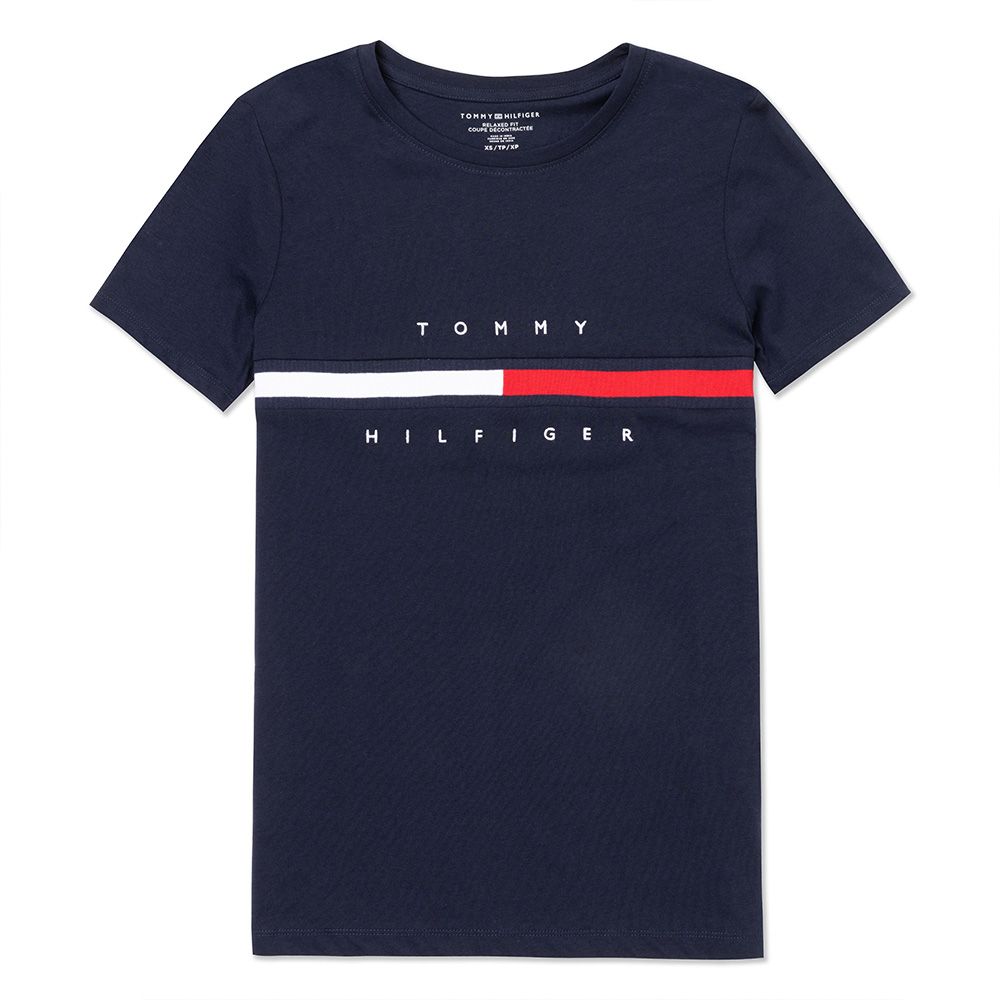 Tommy Hilfiger TOMMY 熱銷刺繡文字Logo圖案短袖T恤(女)-深藍色