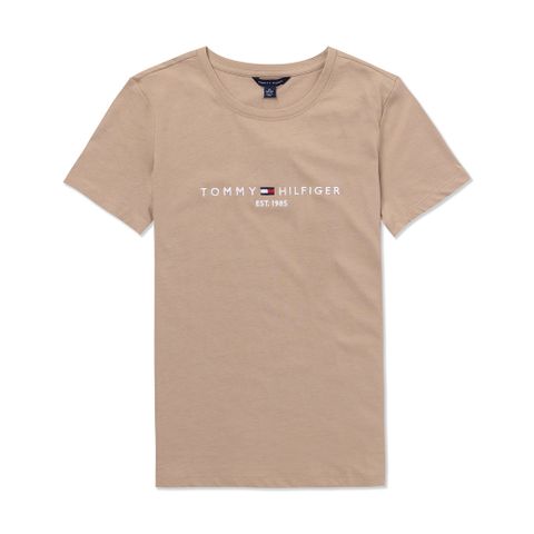 Tommy Hilfiger TOMMY 熱銷刺繡1985文字Logo圖案短袖T恤(女)-淺咖啡色