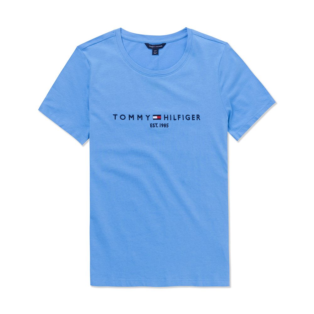 Tommy Hilfiger TOMMY 熱銷刺繡1985文字Logo圖案短袖T恤(女)-藍色