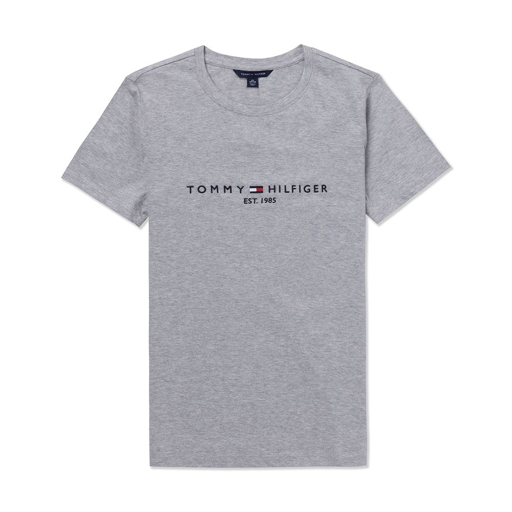 Tommy Hilfiger TOMMY 熱銷刺繡1985文字Logo圖案短袖T恤(女)-灰色