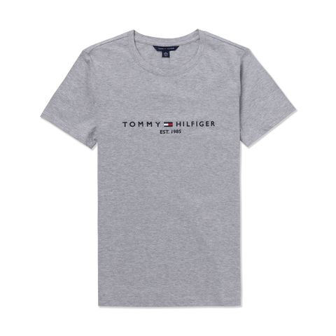 TOMMY 熱銷刺繡1985文字Logo圖案短袖T恤(女)-灰色