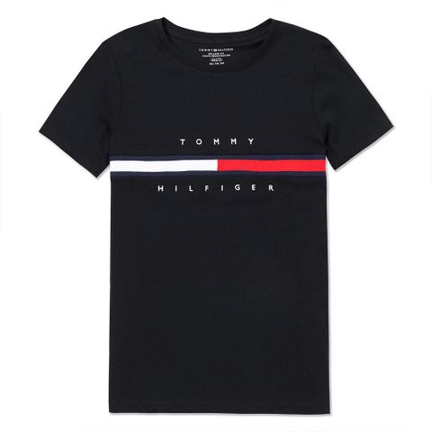 Tommy Hilfiger TOMMY 熱銷刺繡文字Logo圖案短袖T恤(女)-黑色