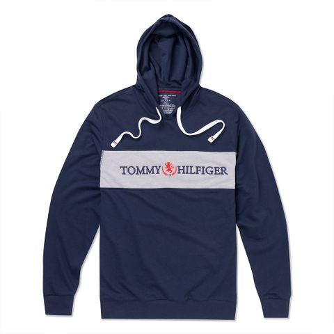 Tommy Hilfiger TOMMY 熱銷刺繡文字Logo連帽T恤-深藍色