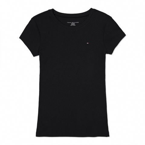 Tommy Hilfiger 經典刺繡Logo素面短袖T恤(女)-黑色
