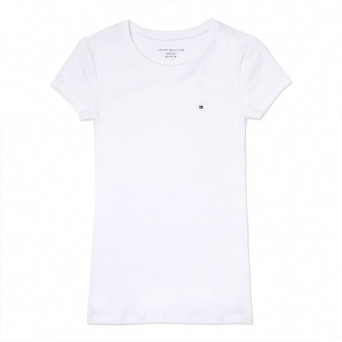 Tommy Hilfiger 經典刺繡Logo素面短袖T恤(女)-白色
