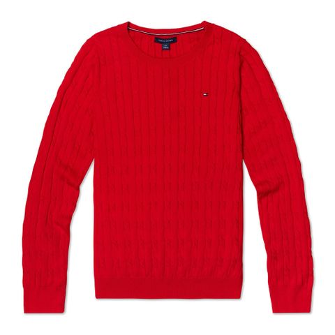 TOMMY 熱銷圓領Logo針織毛衣(女)-紅色