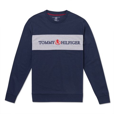 Tommy Hilfiger TOMMY 熱銷刺繡文字Logo大學T恤-深藍色