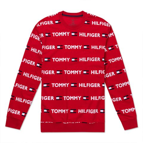 Tommy Hilfiger TOMMY 熱銷印刷滿版LOGO圖案大學T恤-紅色