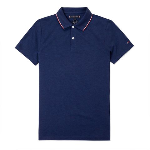 Tommy Hilfiger 熱銷刺繡領滾邊Logo短袖Polo衫(SLIM FIT)-藍黑色