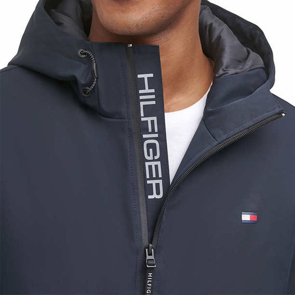 Tommy Hilfiger TOMMY 熱銷Logo連帽保暖衝鋒風衣外套-深藍色