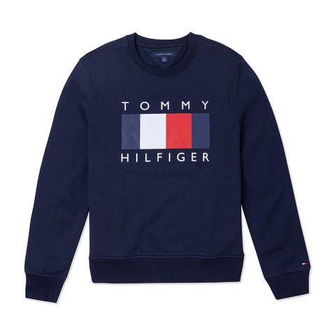 Tommy Hilfiger TOMMY 熱銷印刷大Logo大學T恤-深藍色