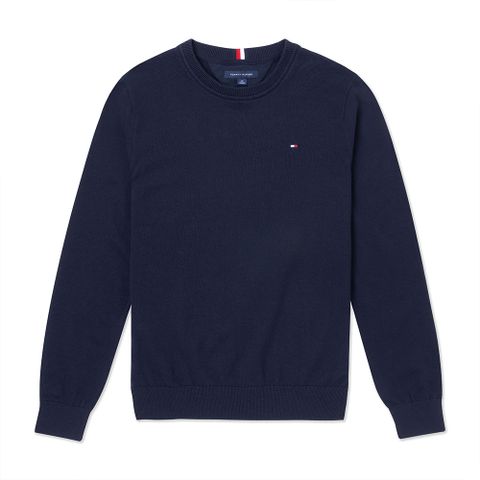 Tommy Hilfiger TOMMY 熱銷圓領Logo針織毛衣-深藍色