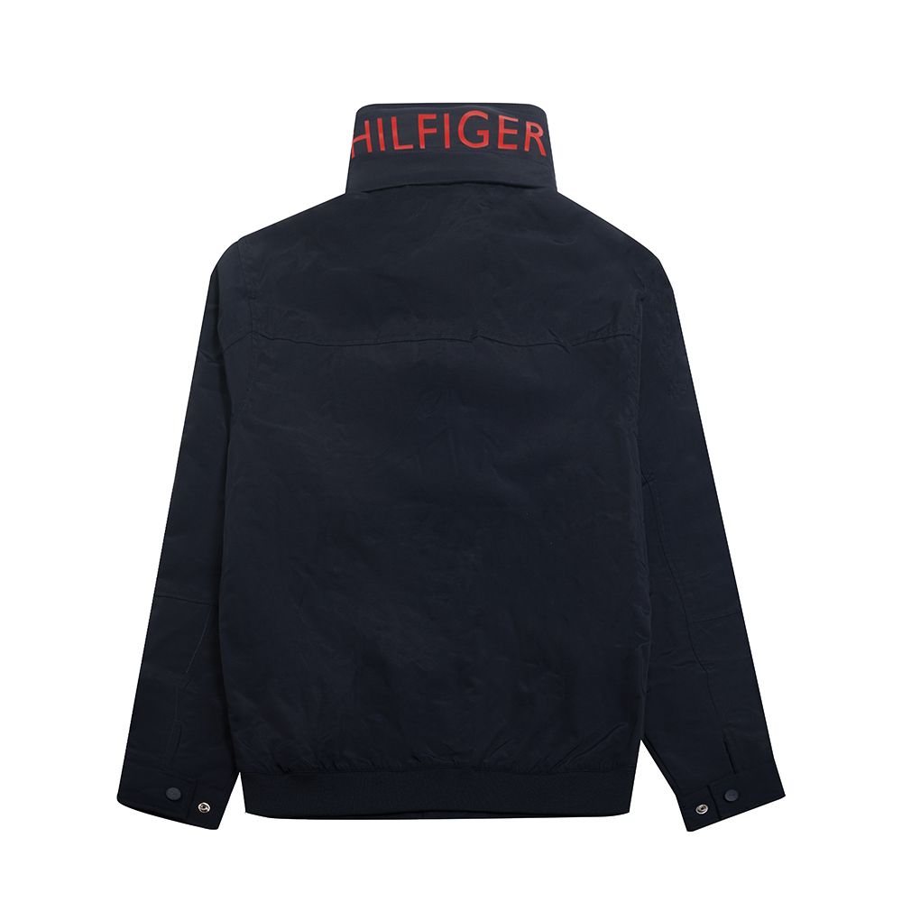 Tommy Hilfiger TOMMY 熱銷刺繡文字連帽風衣外套-深藍色