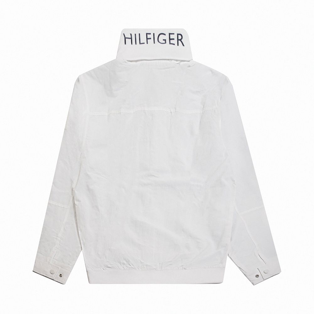 Tommy Hilfiger TOMMY 熱銷刺繡文字連帽風衣外套-白色