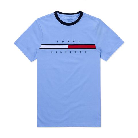 Tommy Hilfiger TOMMY 熱銷刺繡文字Logo圖案短袖T恤-水藍色