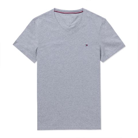 TOMMY 熱銷V領刺繡Logo素面短袖T恤-灰色