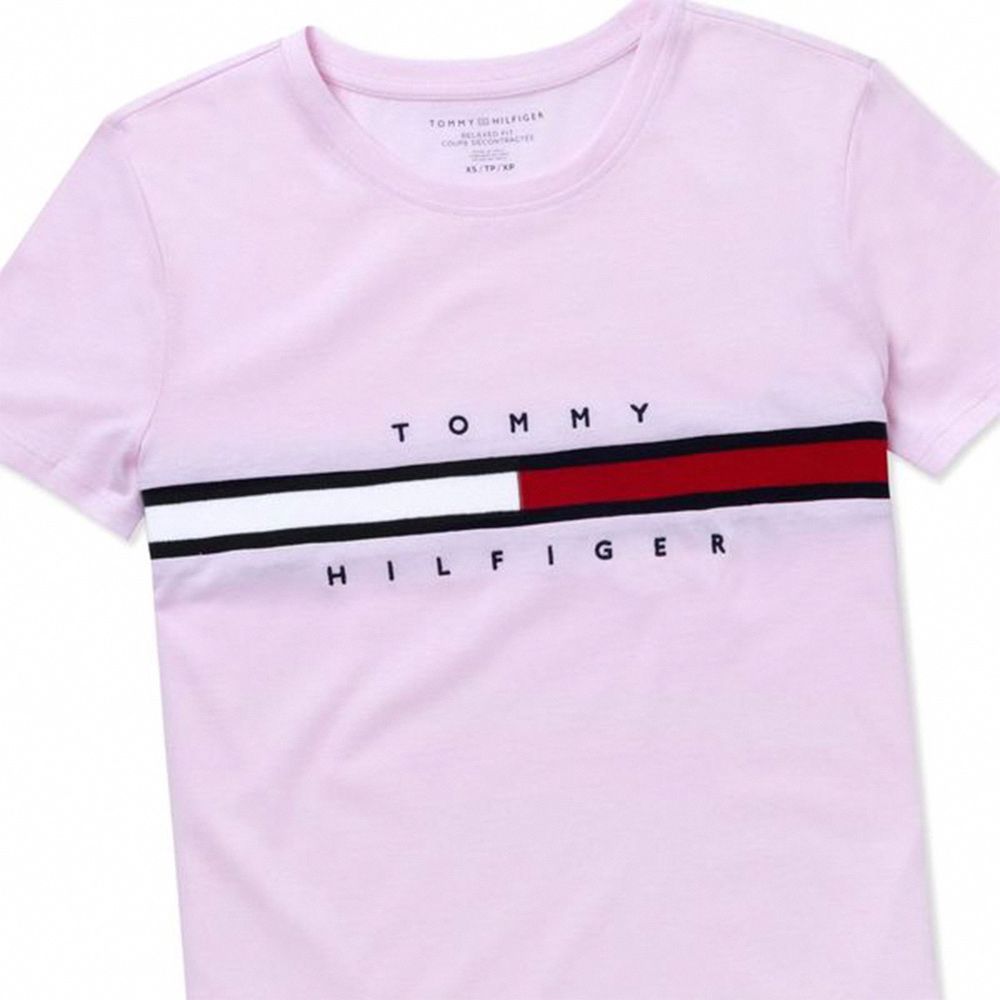 Tommy Hilfiger TOMMY 熱銷刺繡文字Logo圖案短袖T恤(女)-粉色