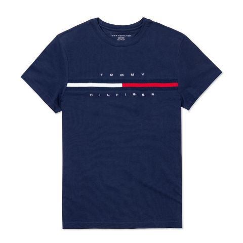 Tommy Hilfiger TOMMY 熱銷刺繡大LOGO文字圖案短袖T恤(女)-深藍色