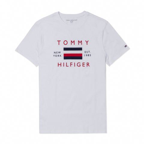 TOMMY 熱銷刺繡大Logo圖案短袖T恤-白色