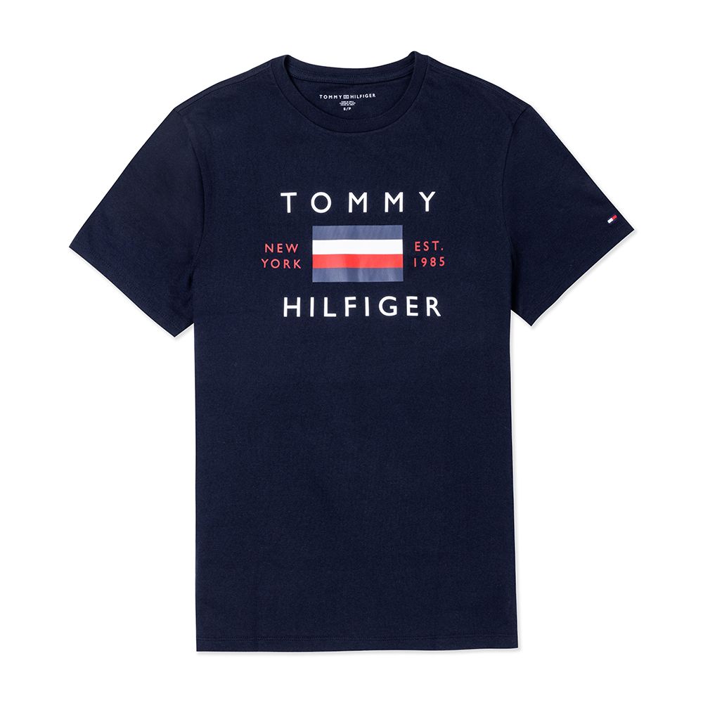 Tommy Hilfiger TOMMY 熱銷刺繡大Logo圖案短袖T恤-深藍色