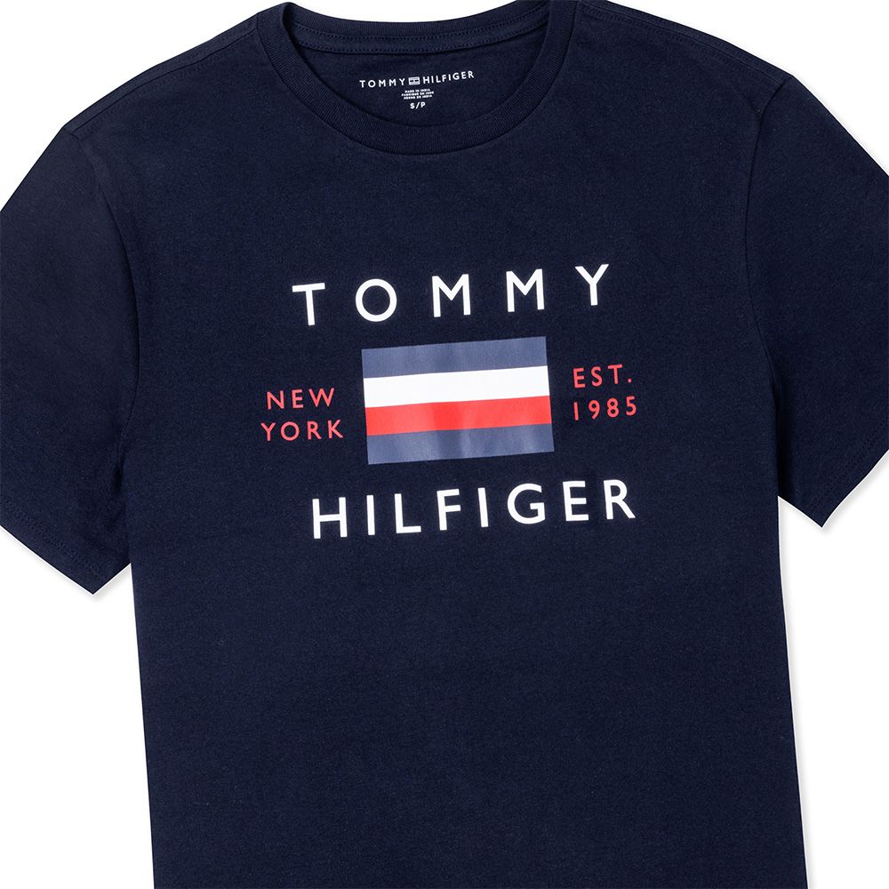 Tommy Hilfiger TOMMY 熱銷刺繡大Logo圖案短袖T恤-深藍色