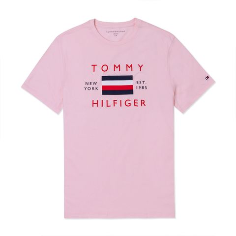 Tommy Hilfiger TOMMY 熱銷刺繡大Logo圖案短袖T恤-粉色