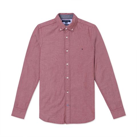 TOMMY 熱銷刺繡Logo長袖襯衫-紅色