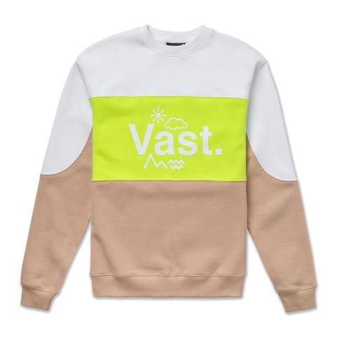 Vast 【美國加州】美國加州拼接撞色圓領長袖上衣 - 黃色