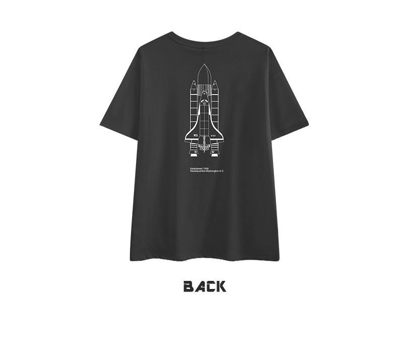 NASA  SPACE 漫遊太空-星際線稿工程圖T恤 / 短袖上衣 / T-shirt -火箭黑 NA00019