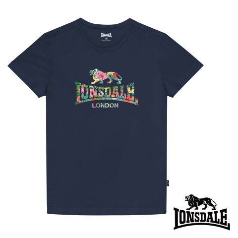 【LONSDALE 英國小獅】夏日扶桑花LOGO短袖T恤- 深藍LT002