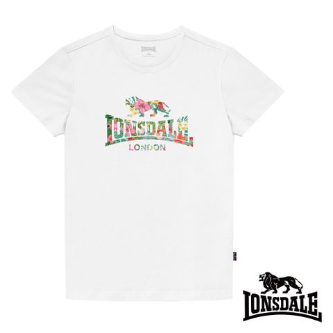 【LONSDALE 英國小獅】夏日扶桑花LOGO短袖T恤- 白色LT002