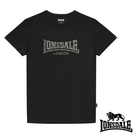 LONSDALE 英國小獅 極簡植絨LOGO短袖T恤- 黑色LT003