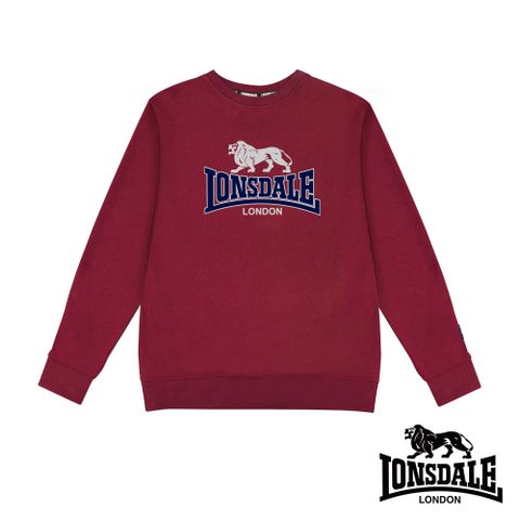 LONSDALE 英國小獅 經典LOGO內刷絨保暖大學T-紅色 LT250019