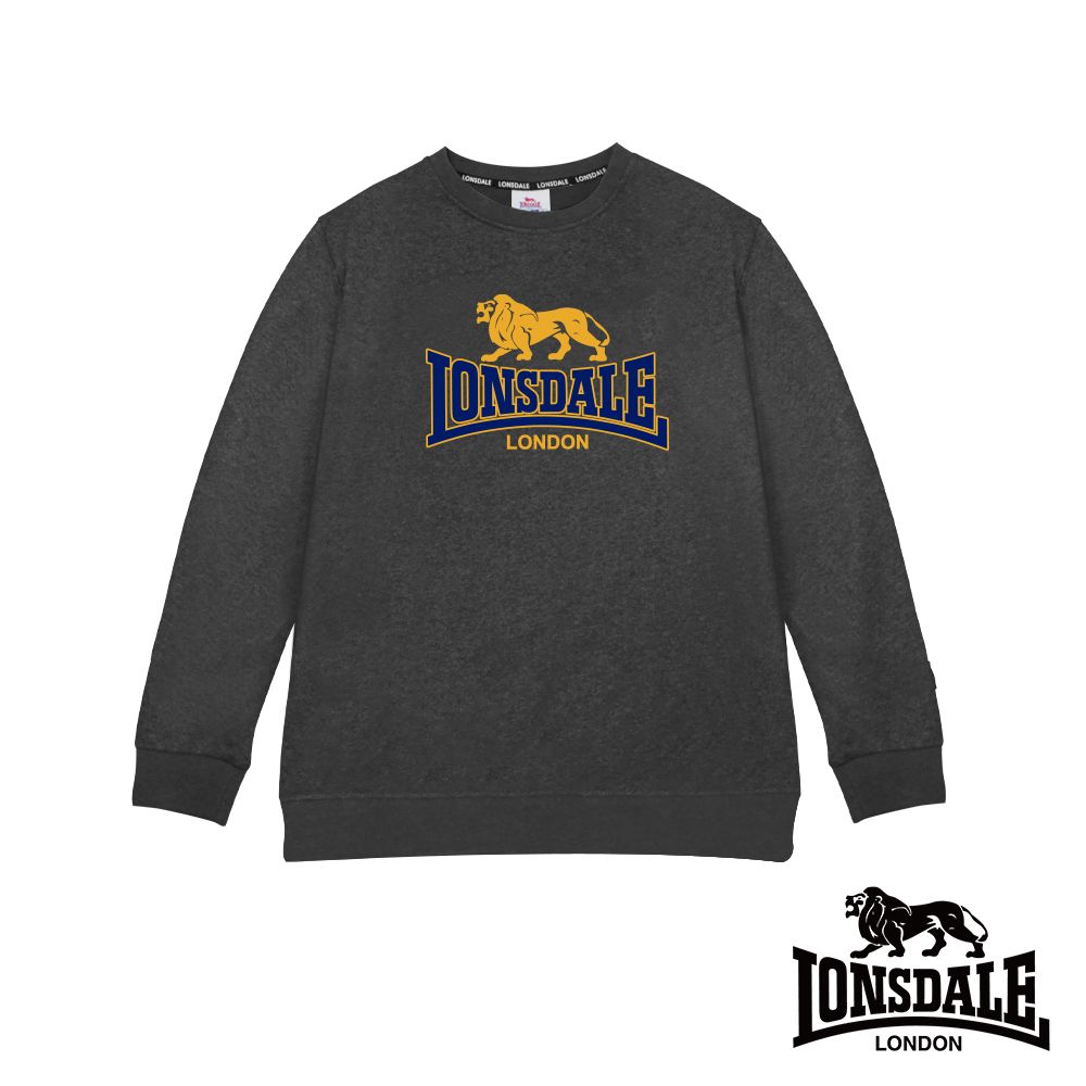 LONSDALE 英國小獅 經典LOGO內刷絨保暖大學T-灰色 LT250019