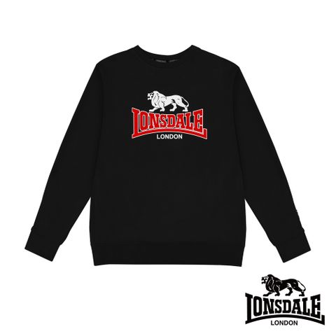 LONSDALE 英國小獅 經典LOGO內刷絨保暖大學T-黑色 LT250019